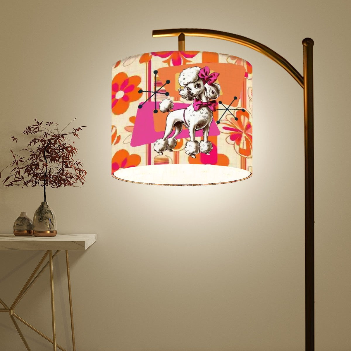 Mid Mod 50s Poodle Lamp, Orange Hot Pink Retro Arc Floor Lamp - Mid Century Modern Gal