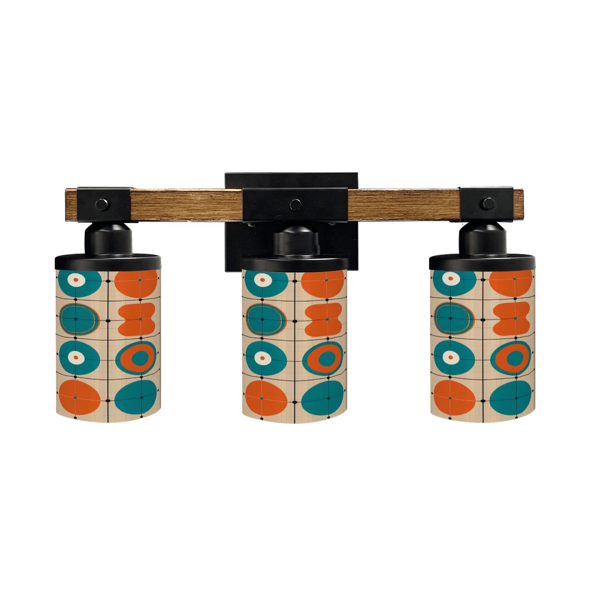 Mid Century Modern Vanity Light Fixture, Geometric Orange Teal Tan Bathroom Light Fixture - Mid Century Modern Gal