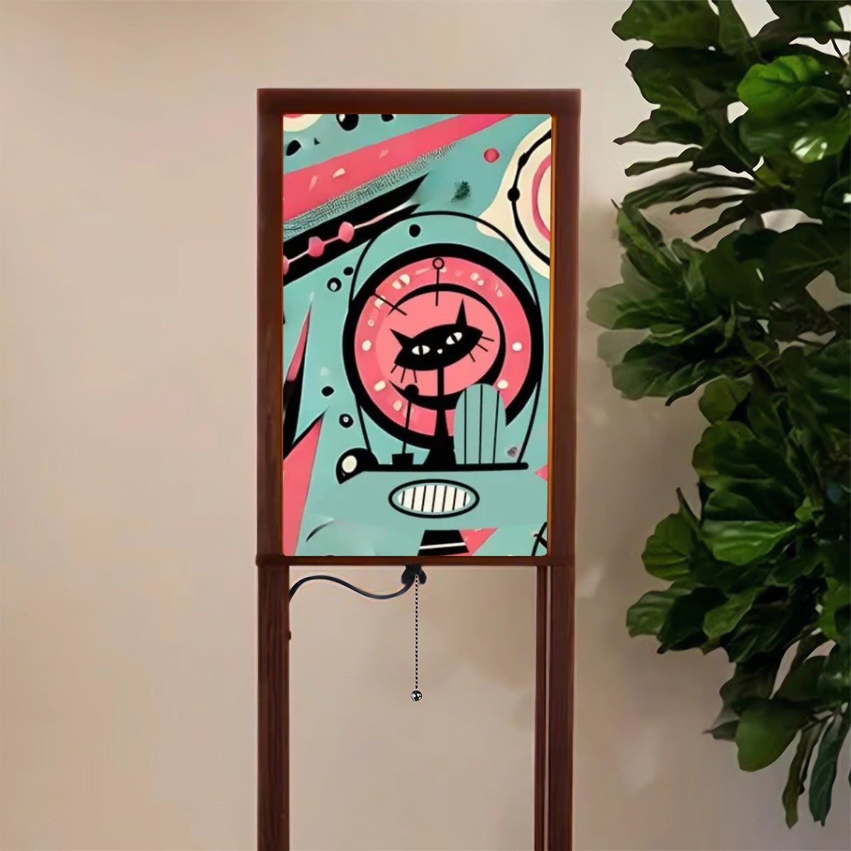 Atomic Space Cat, Mid Century Modern Teal, Pink, Floor Lamp With Shelving - Mid Century Modern Gal
