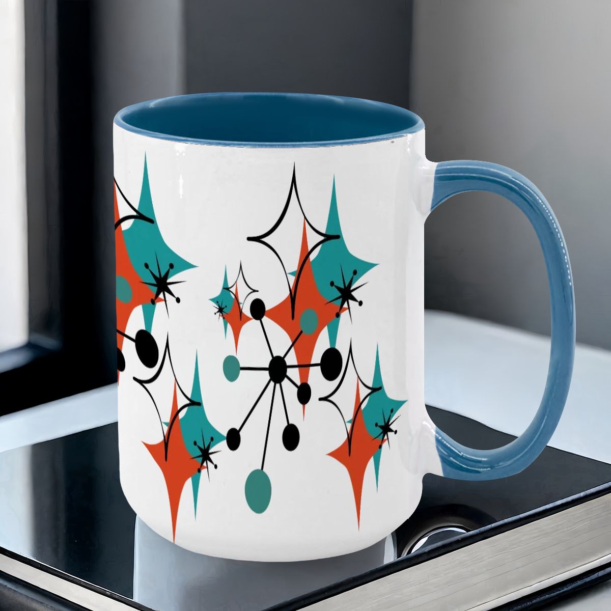 Mid Century Modern Atomic Starburst Sputnik Designed Large Colorful Mug (15oz)