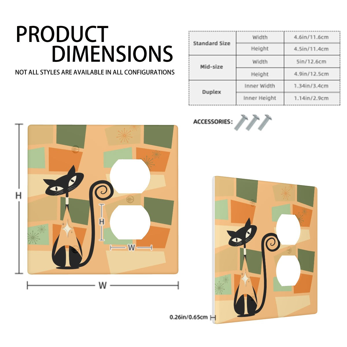 Atomic Cat Double Mid Century Modern Switch Cover 2-Gang 1 Duplex - Mid Century Modern Gal