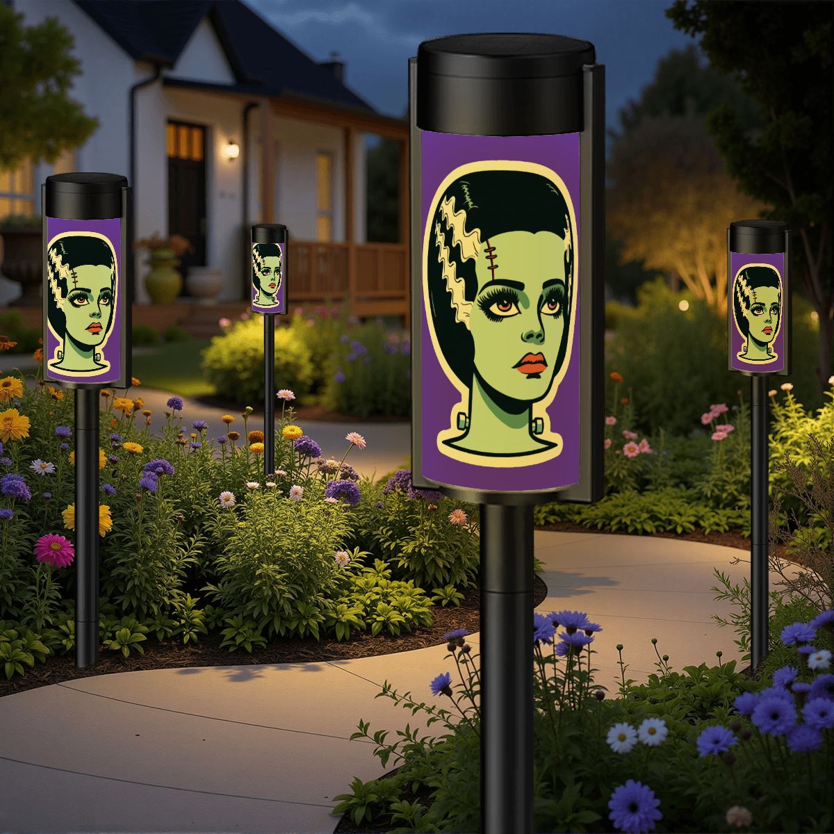 Bride of Frankenstein Retro Mid Mod Halloween Horror Buff Outdoor Solar Lights - Mid Century Modern Gal