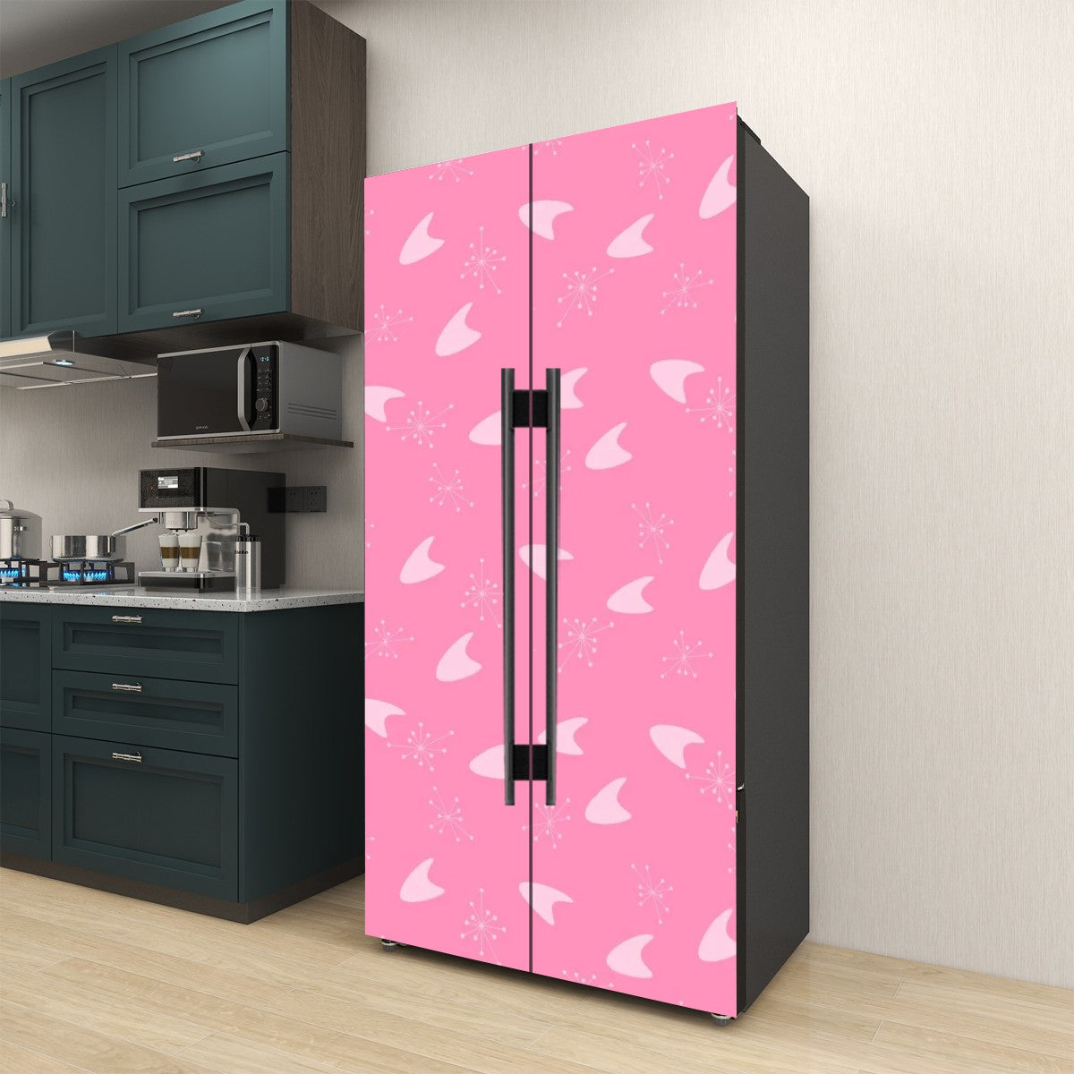 Atomic Pink Boomerang Retro Mid Mod Self Adhesive Refrigerator Wrap Set - Mid Century Modern Gal