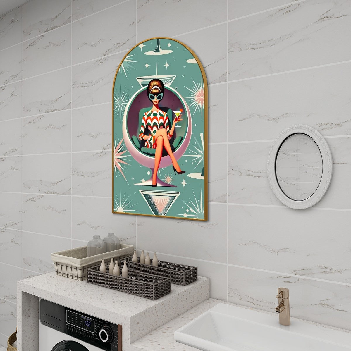 Mid Century Modern Arched Wall Art Kitschy Retro Cocktail Hour Bar Livingroom, Bedroom Atomic Art - Mid Century Modern Gal