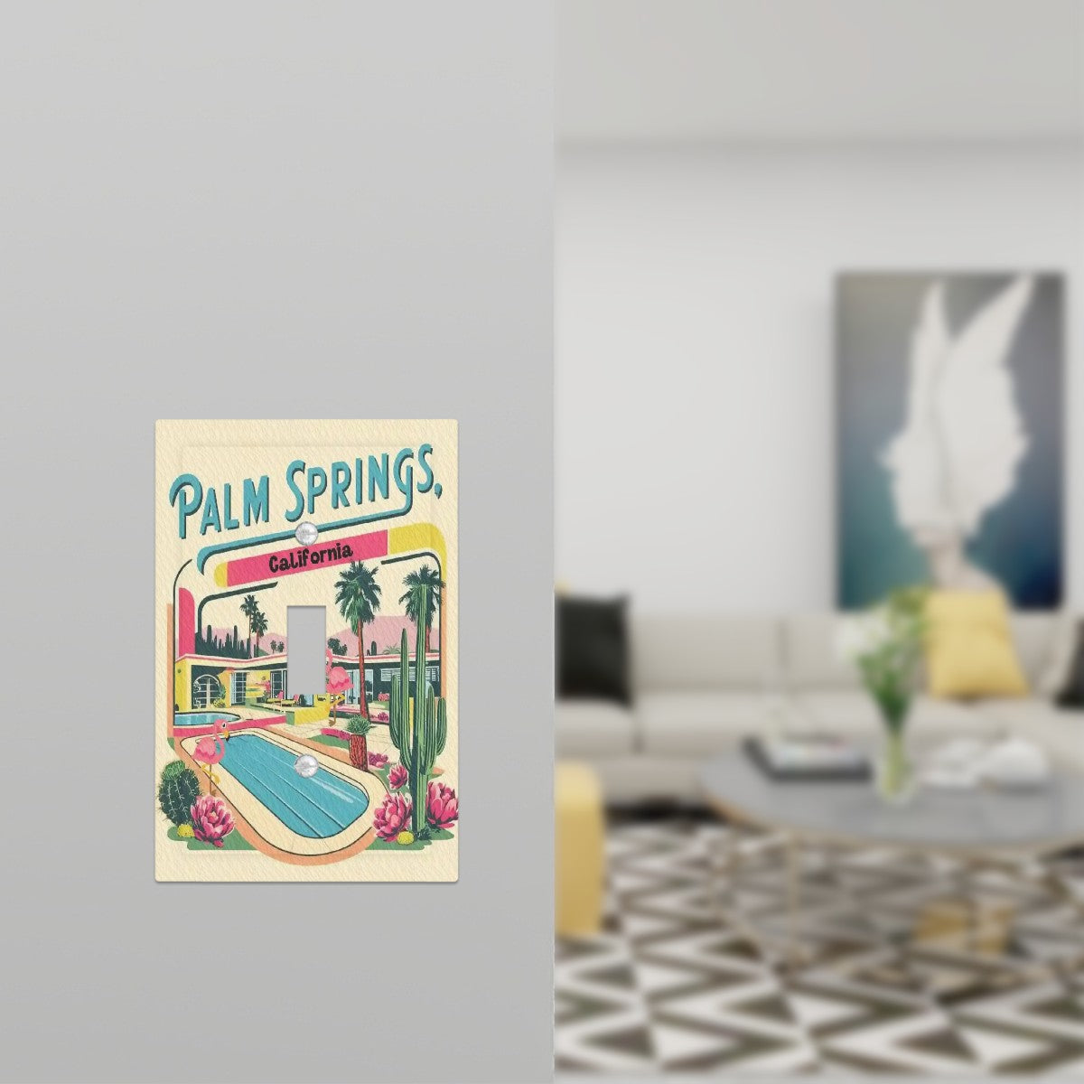 Palm Springs California Old Cali Hotel Mid Mod Faux Leather Texture Switch Cover 1-Gang 1 Toggle - Mid Century Modern Gal