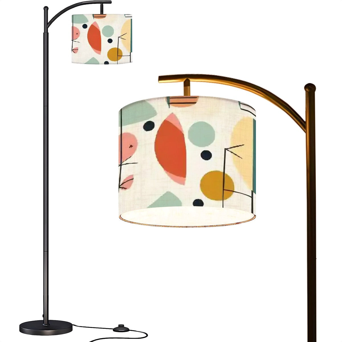 Mid Century Modern Arc Floor Lamp, Abstract Geometric Mod Design Shade - Mid Century Modern Gal