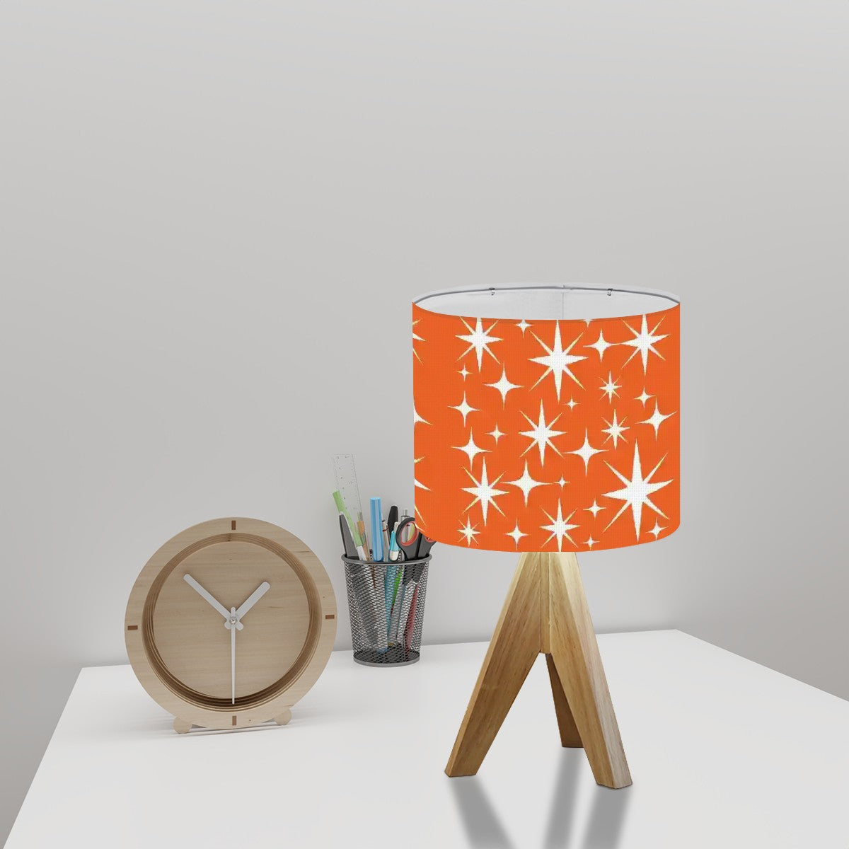 Atomic Starbursts Sinatra Orange Mid Century Modern Tripod Table Lamp - Mid Century Modern Gal
