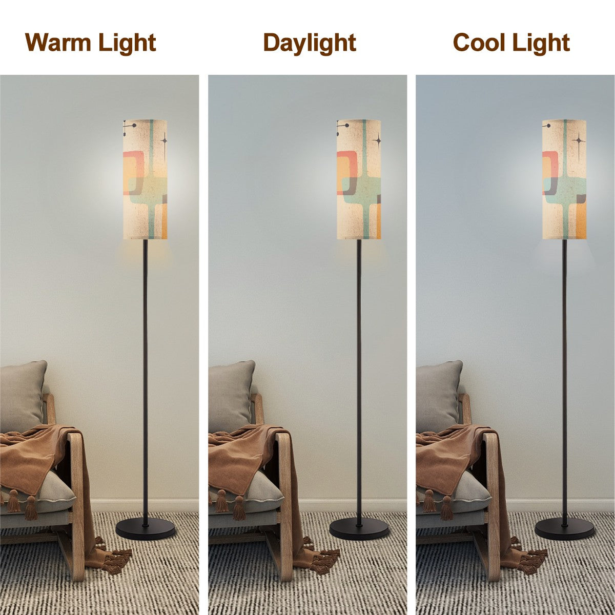 Mid Century Modern Floor Lamp Geometric Designed Shade, Slim Modern Standing Lamp - Mid Century Modern Gal