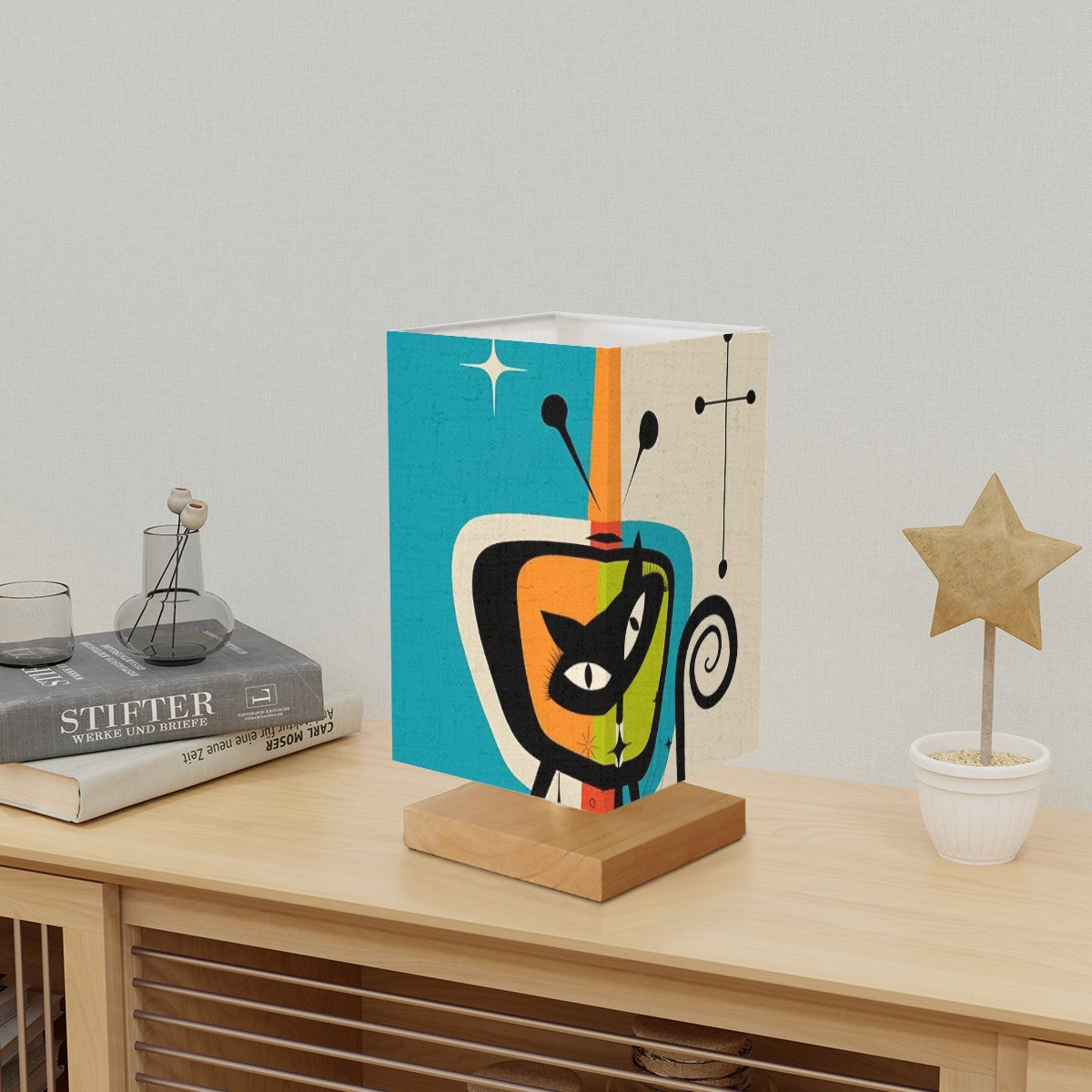 Atomic Cat Quirky Mid Mod Square Table Lamp - Mid Century Modern Gal