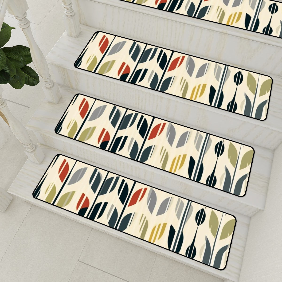Mid Century Modern Scandinavian Leaves Retro Non Slip Carpet for Stairs Treads - Mid Century Modern Gal