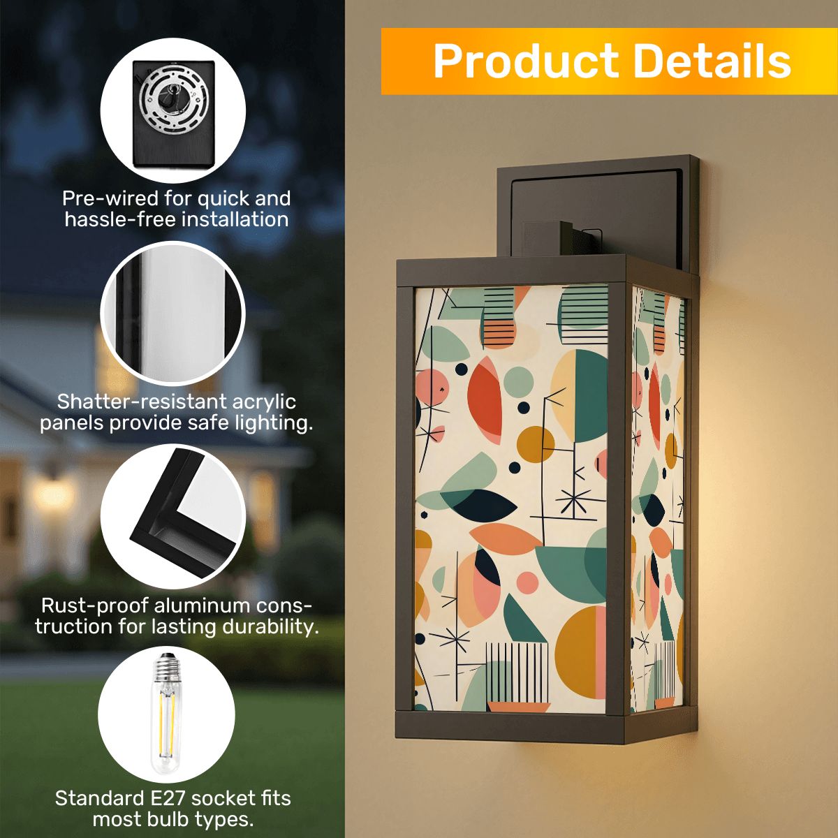 Mid Century Modern Abstract Designed Goemetric Fun Retro Patio Wall Light - Mid Century Modern Gal