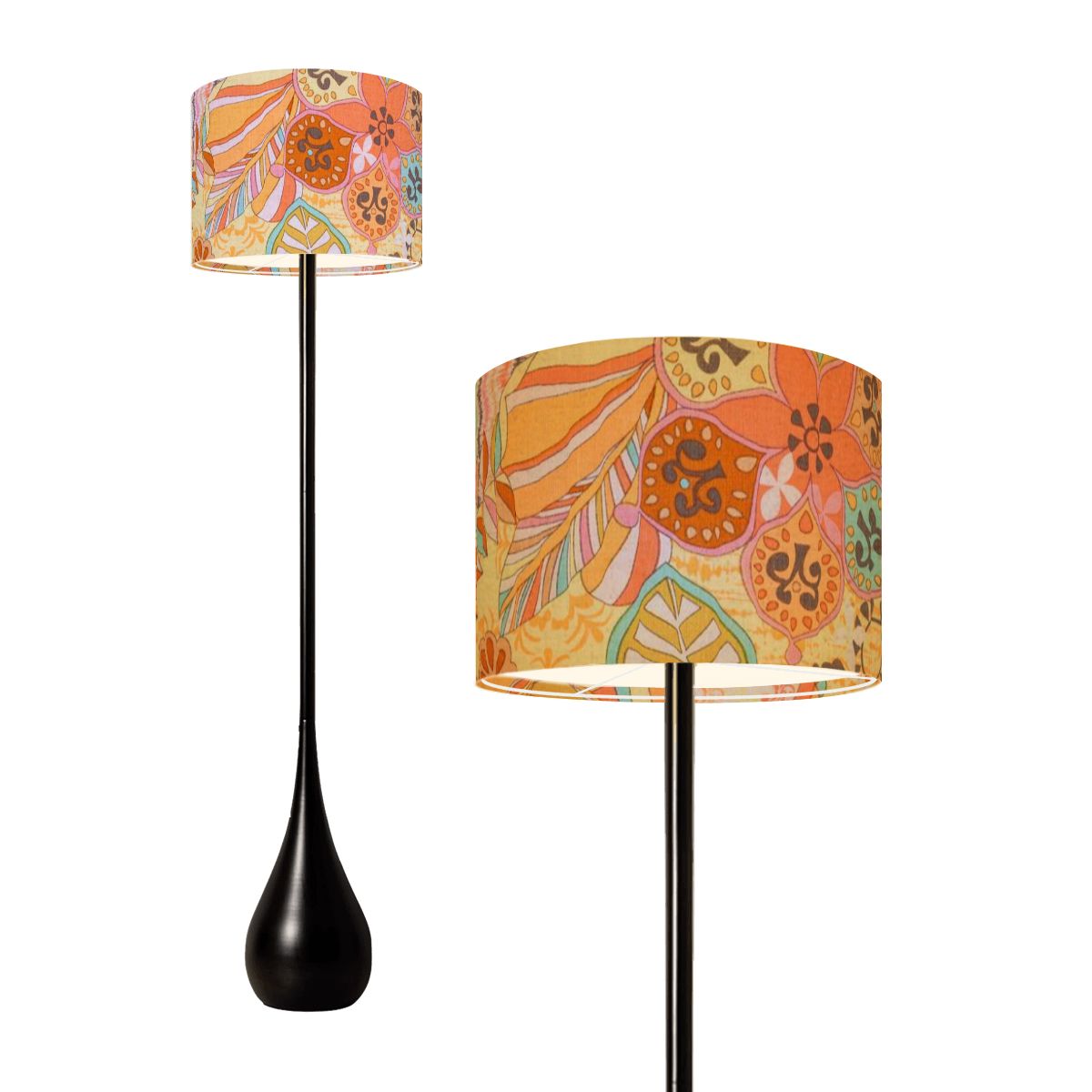 Vintage Floral 70s Designed Mid Mod Teardrop Shaped Floor Lamp - Mid Century Modern Gal