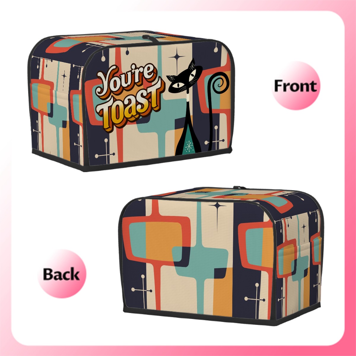Quirky Cute Atomic Cat Mid Century Modern Kitchen Toast Cover 2 Slice Toaster Cover - Mid Century Modern Gal