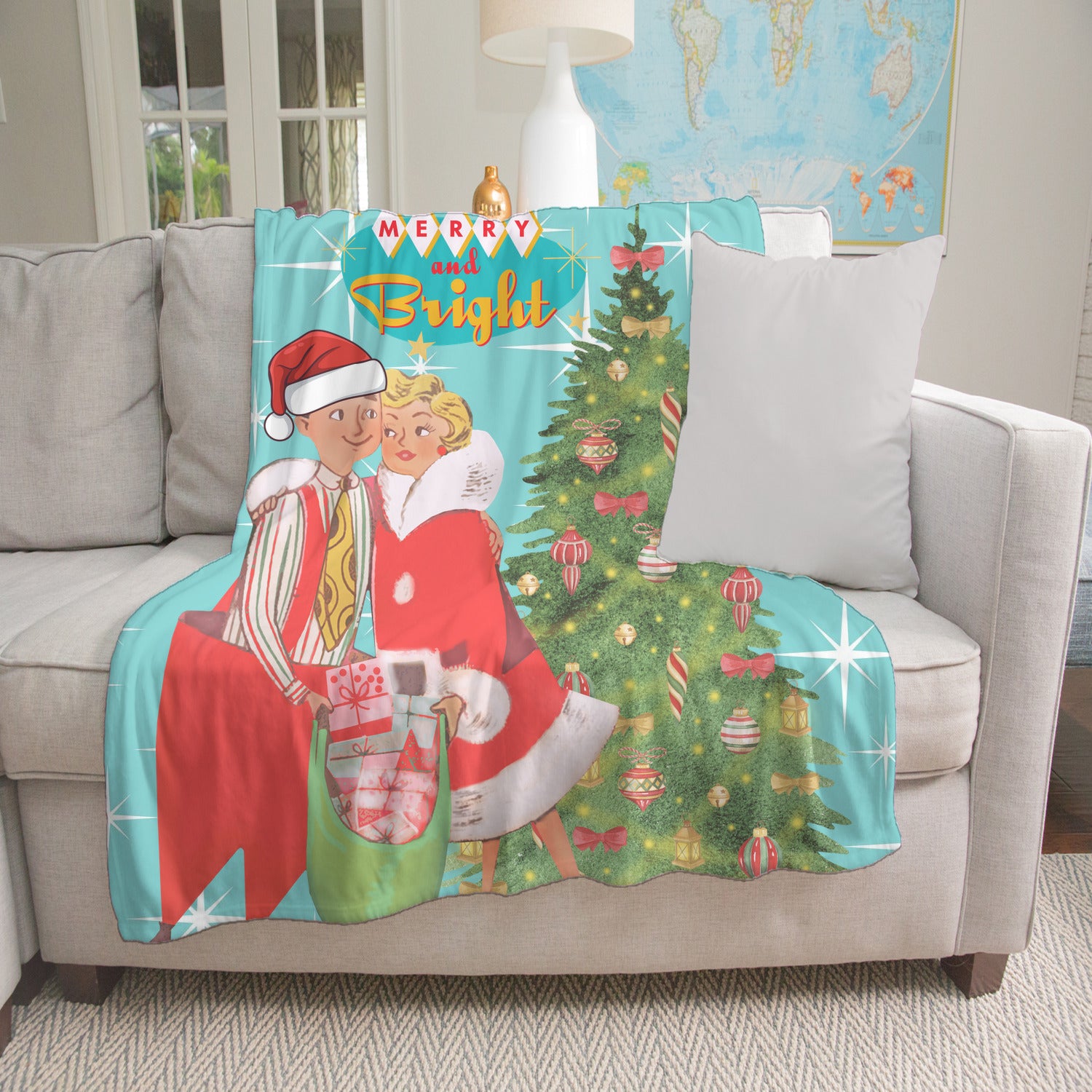 Holiday Vintage 50s Kitsch Retro Aqua Blue Diamond Starburst Mid Century Modern Vintage Christmas Holiday Decor Sherpa Blanket - Mid Century Modern Gal