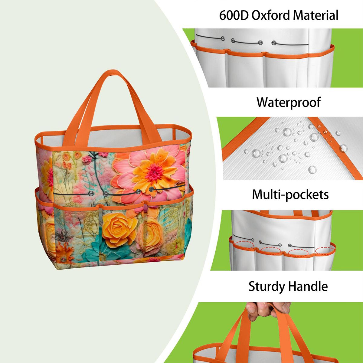 Bohemian Retro Flower, Faux Pressed Floral Mod Garden Tool Bag
