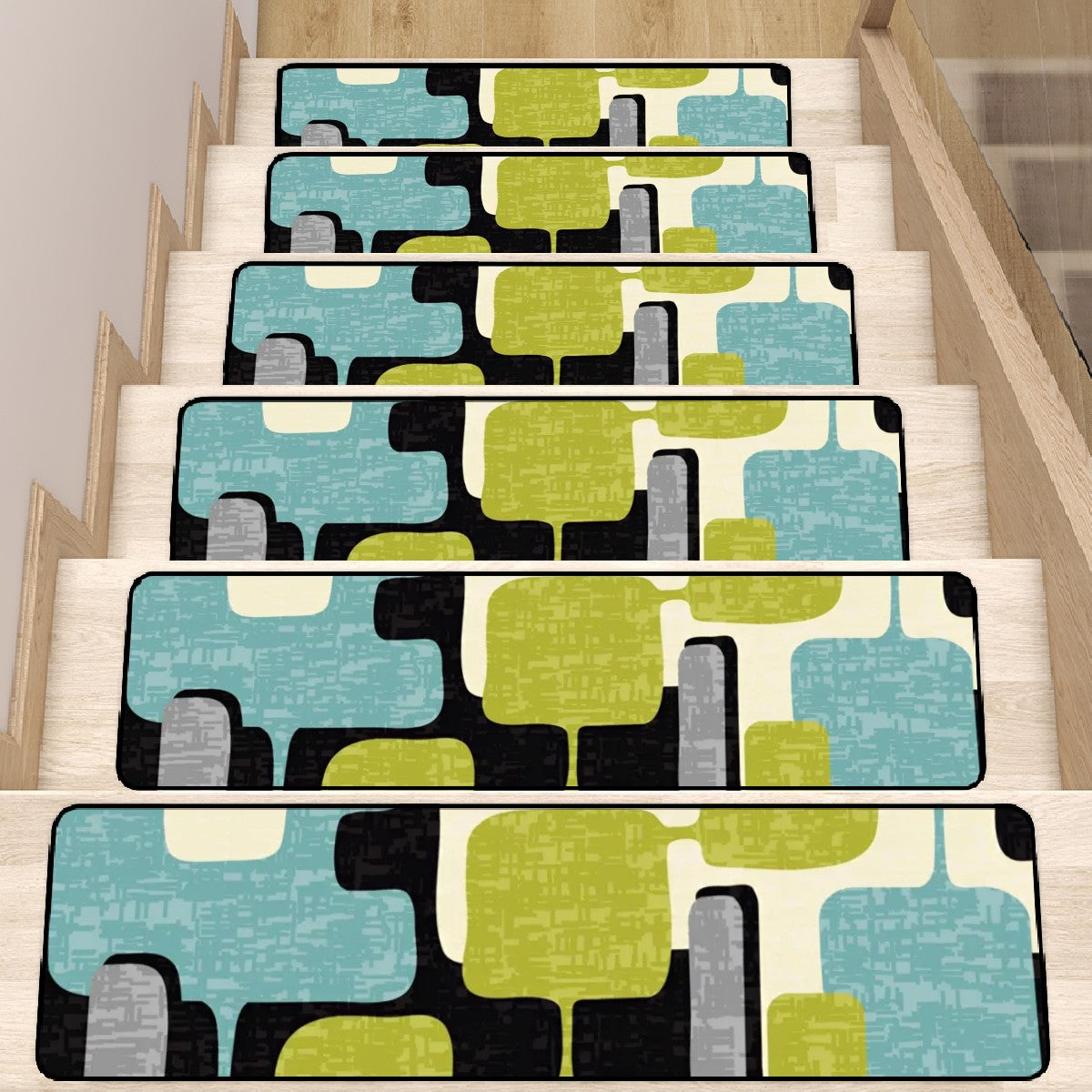 Mid Century Modern Stair Carpet Treads Green, Aqua MCM Home - Mid Century Modern Gal