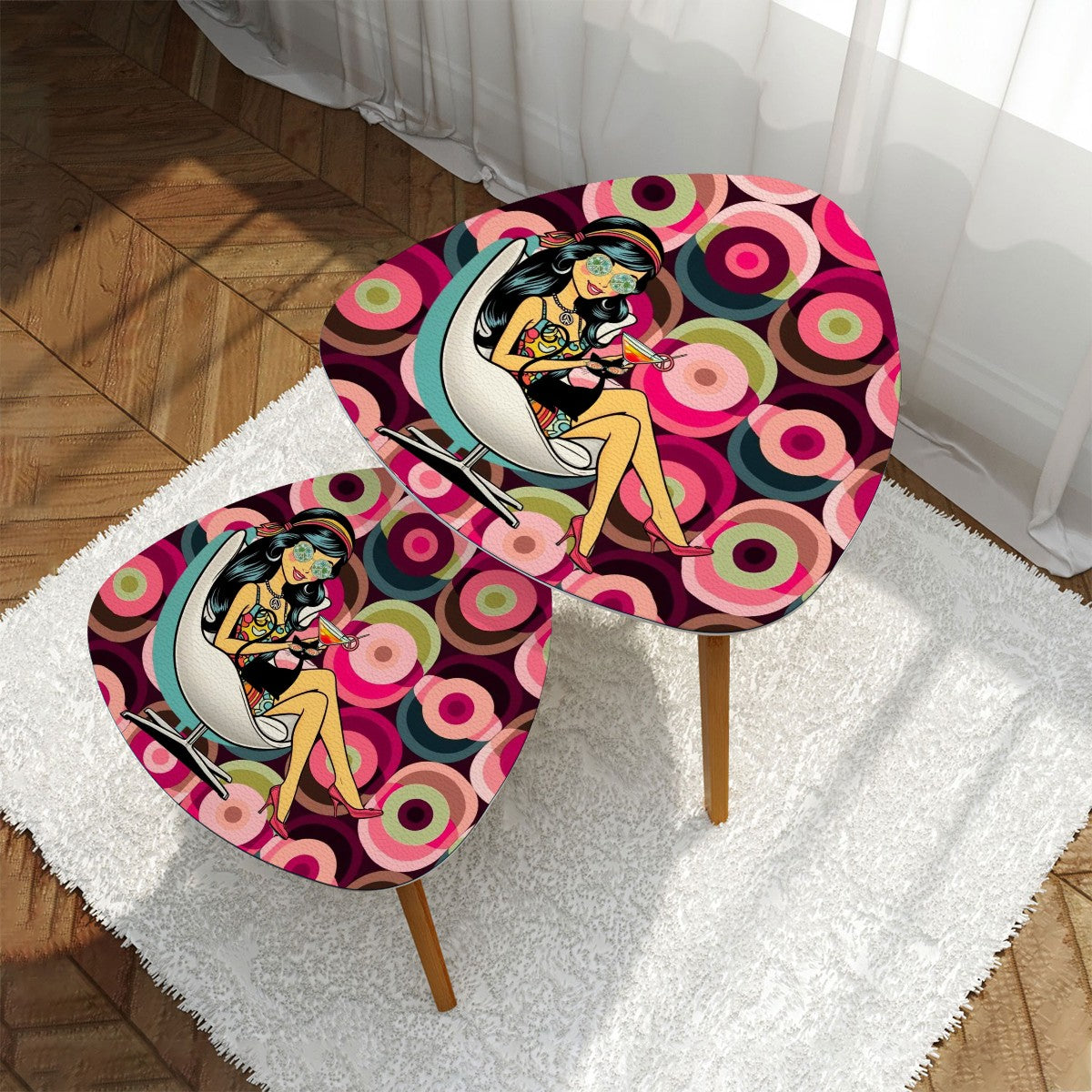 Mid Mod Groovy Orbs Hippie Gal, Atomic Cat Mid Century Modern Hip Nesting Tables - Mid Century Modern Gal