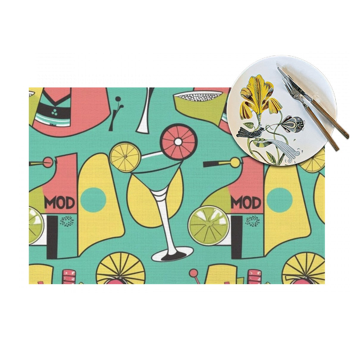 Mid Century Mod Barware Tabletop Kitschy Fun Placemat - Mid Century Modern Gal
