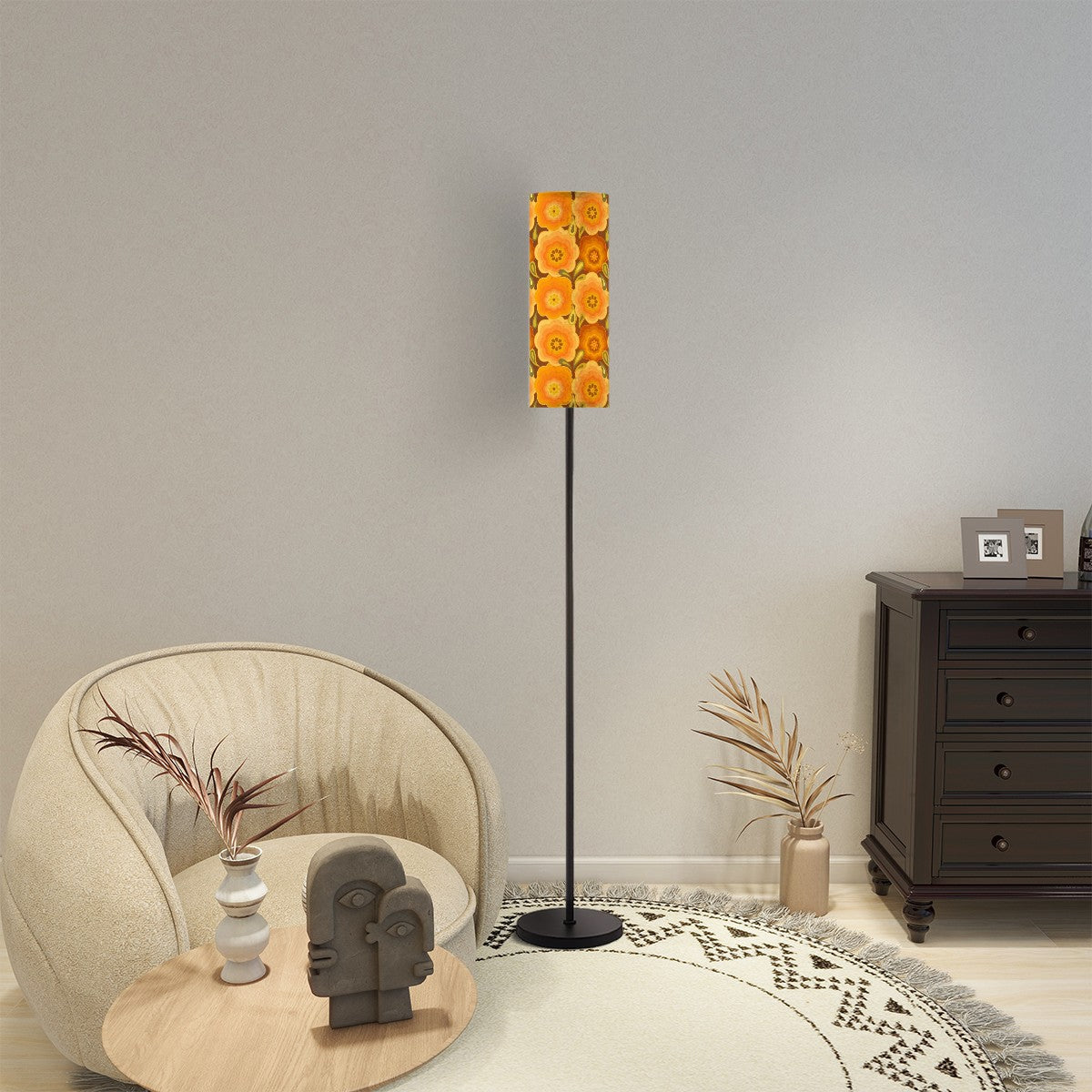 Retro Flower Marigold Orange Mid Century Modern Floor Lamp Modern Standing Lamp - Mid Century Modern Gal