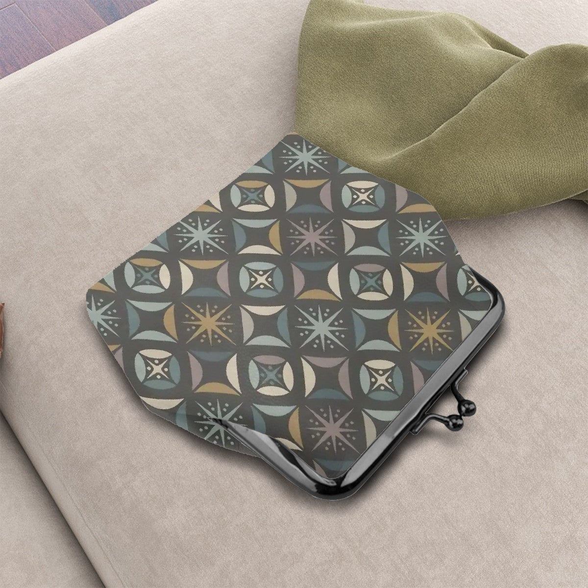 Mid Century Modern Elegant Gray Geometric Starburst Coin Purse