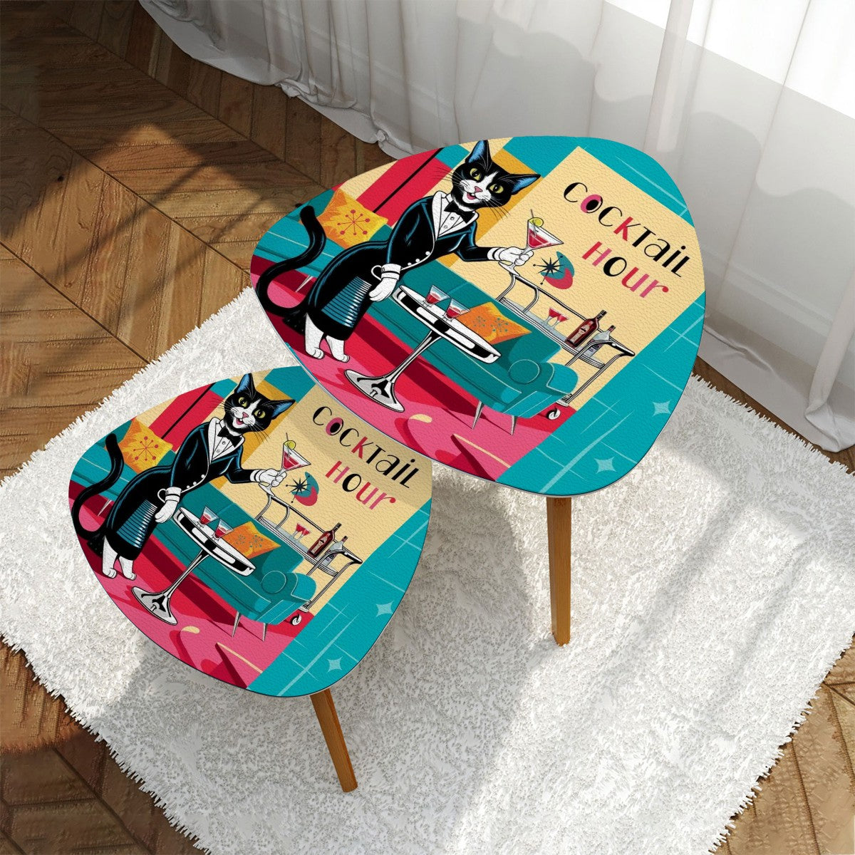 Mid Century Modern Side Tables, Atomic Cat Kitschy Mod Cocktail Nesting Tables - Mid Century Modern Gal
