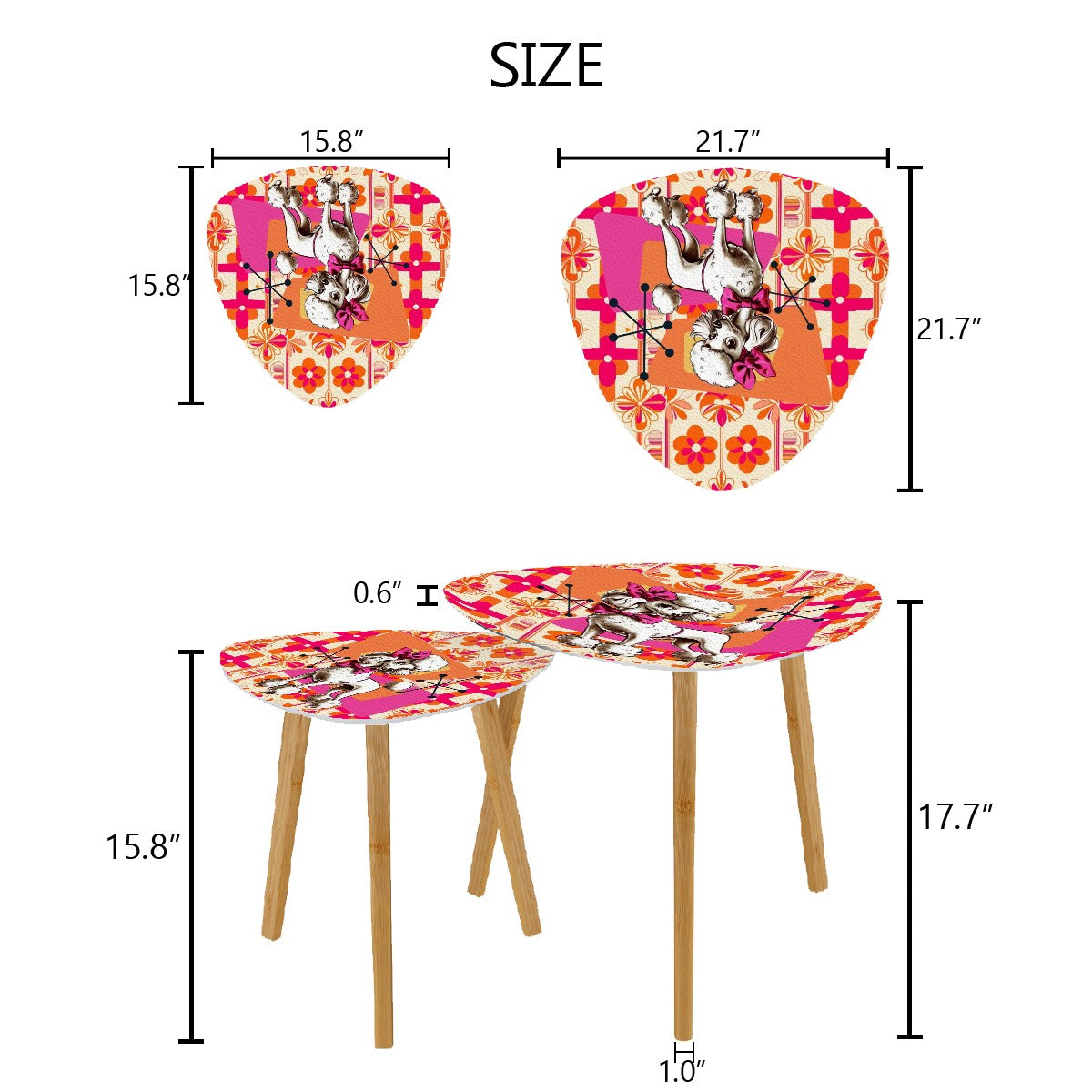 Mid Century Modern Atomic 50s Poodle Orange, Hot Pink, Retro Nesting Tables - Mid Century Modern Gal