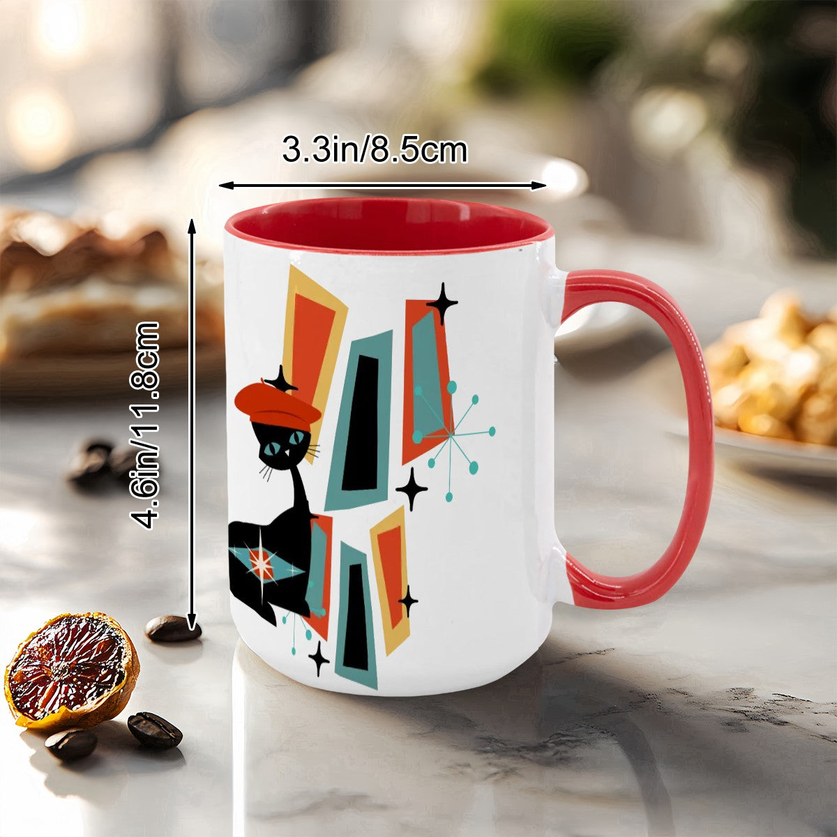 Atomic Cat Mid Century Modern Coffee Mug With Geometric Design - Mid Century Modern Gal