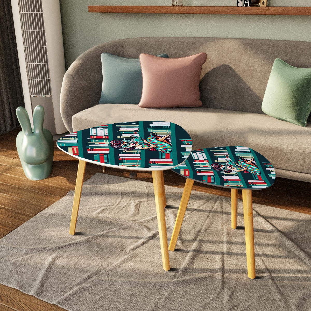 Mid Century Modern Office, Den, Retro Gal, Book Lover Triangle Coffee Table Set of 2 - Mid Century Modern Gal