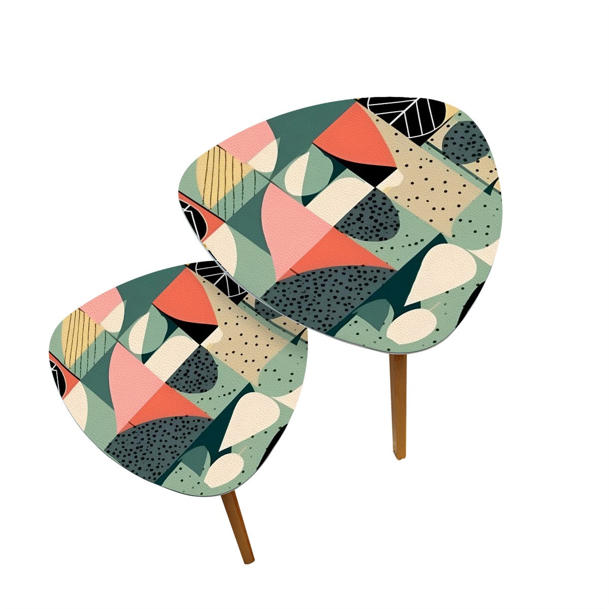 Mid Century Modern Green, Coral, Pink Geometric Mod Designed Nesting Tables - Mid Century Modern Gal