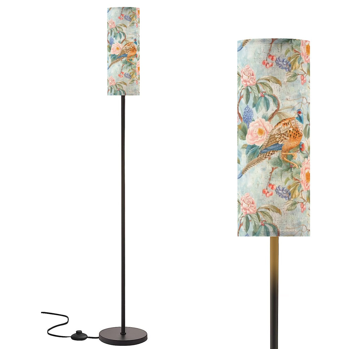Chinoiserie Floral Blue, Pink Shabby Cottage Modern Floor Lamp - Mid Century Modern Gal