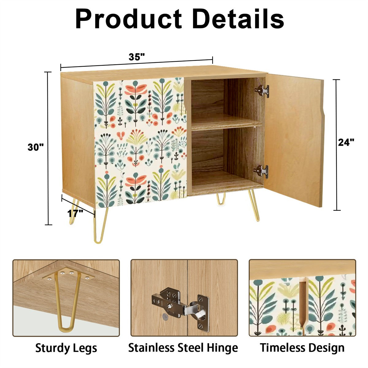 Modern Danish Scandinavian Floral Designed Wooden Storage Cabinet - Mid Century Modern Gal