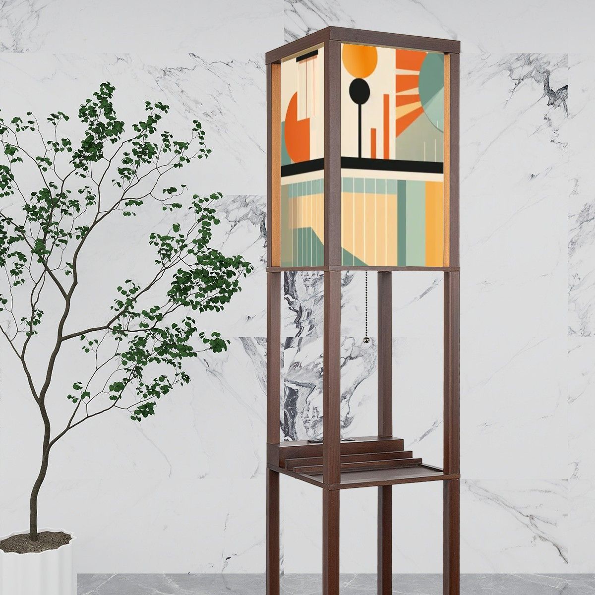 Mid Century Modern Bauhaus Mod Floor Geometric Designed Lamp with Shelves - Mid Century Modern Gal