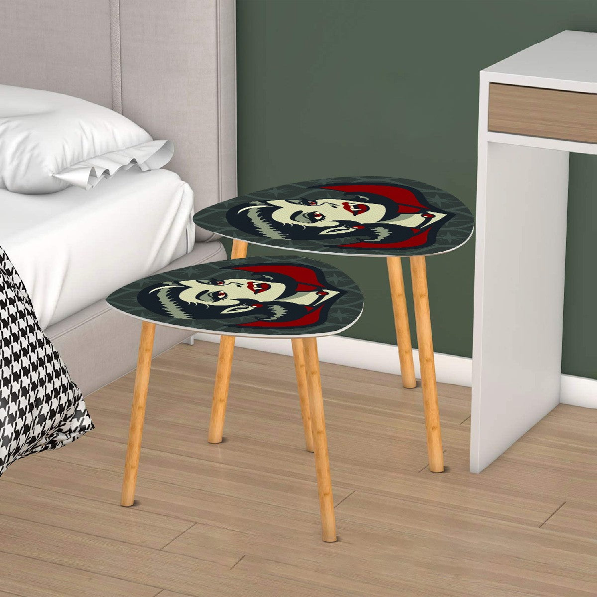 Vampire Dracula Girl Halloween Goth Horror Buff MCM Green Nesting Tables - Mid Century Modern Gal