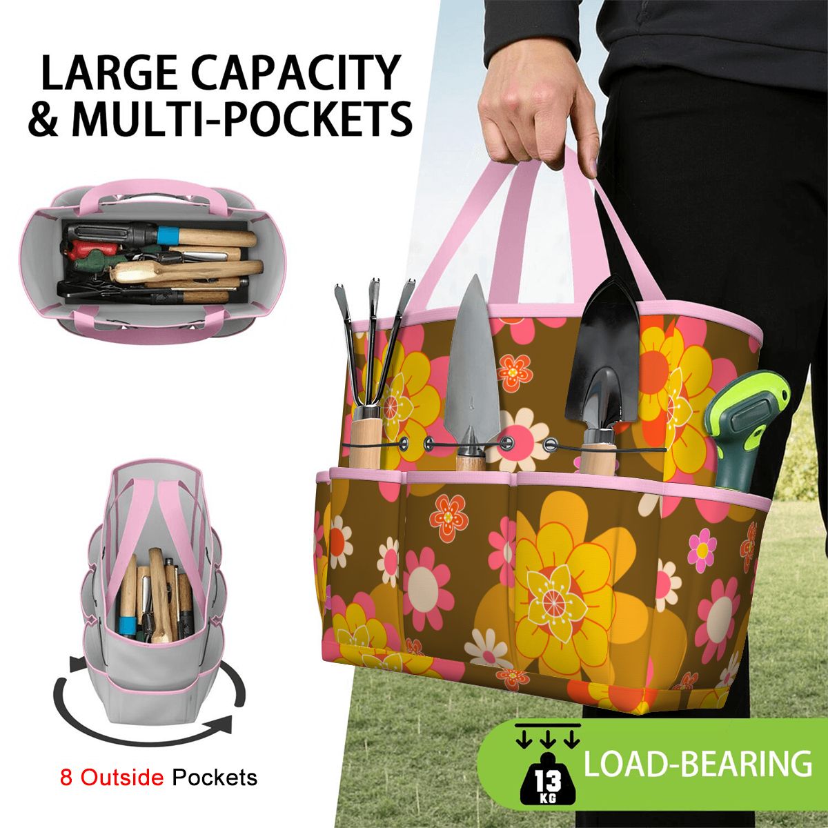 Retro 70s Groovy Flower Power Garden Tool Bag