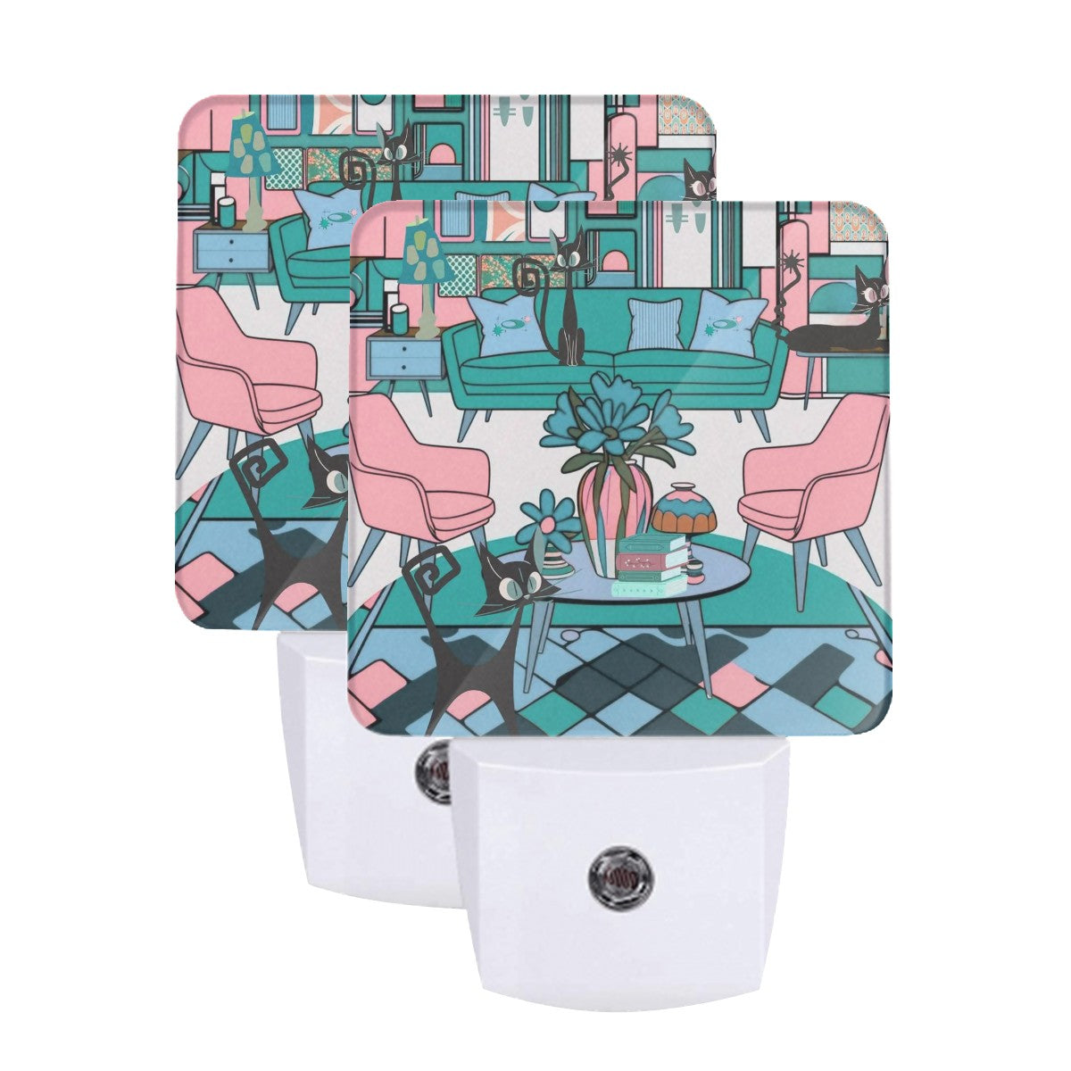 Atomic Cats Mid Century Modern Livingroom Decor, Kitsch Mod LED Night Light Set of 2 - Mid Century Modern Gal