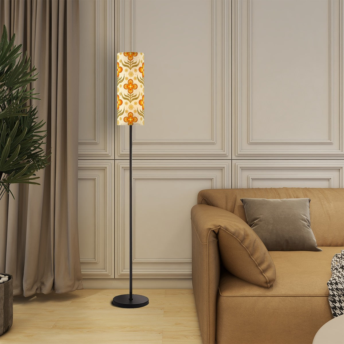 Retro Groovy Flower Power Orange Yellow Mod Floor Lamp - Mid Century Modern Gal