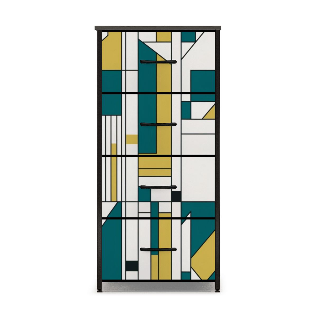 Bauhaus Designed Geometric Green, Teal Mid Century Modern 4-Drawer Dresser - Mid Century Modern Gal
