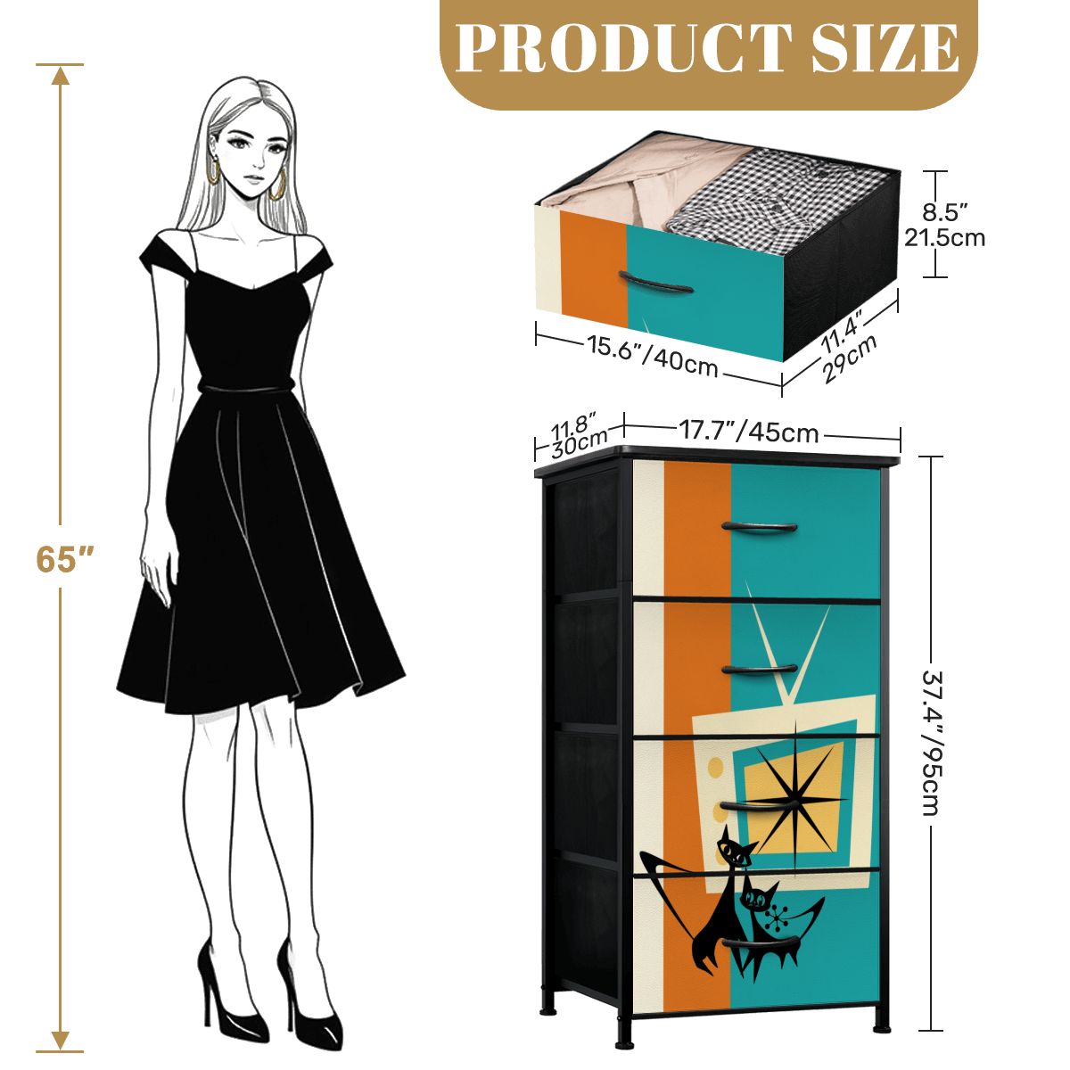 Mid Century Modern Retro TV Atomic Cat Kitschy 4-Drawer Dresser - Mid Century Modern Gal