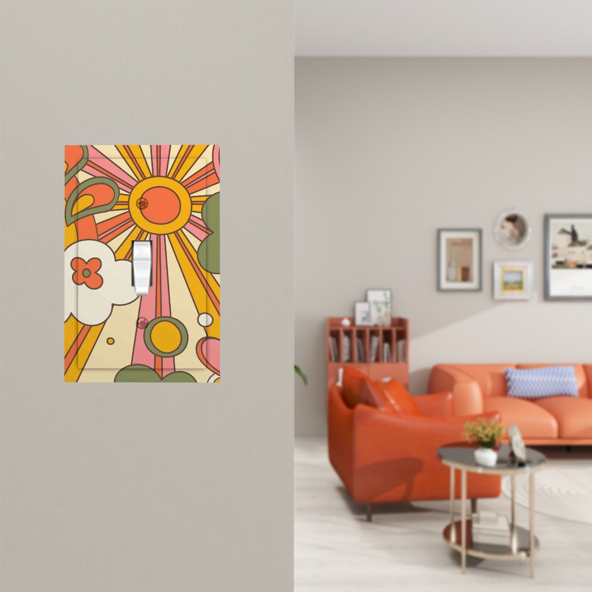 Retro 70s Groovy Sun Mid Century Modern Switch Cover 1-Gang 1 Toggle - Mid Century Modern Gal