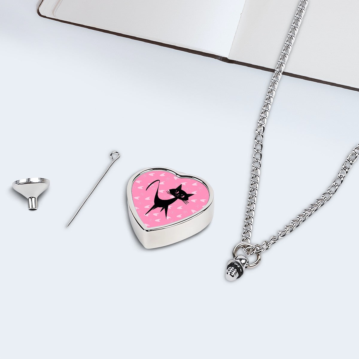 Pink Atomic Boomerang Atomic Kittie, Sentimental Pet Ashes Necklace - Mid Century Modern Gal