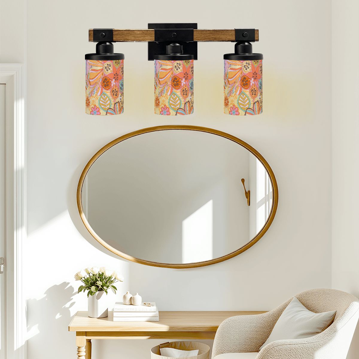 Floral Vintage 70s Pattern Pink Paisley Mid Mod Vanity Light Fixture - Mid Century Modern Gal