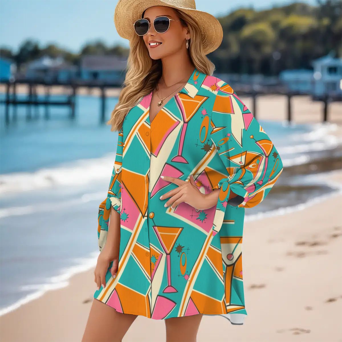 Summer Retro Vibes Mid Mod Coctail Cover Up, Blouse Women&