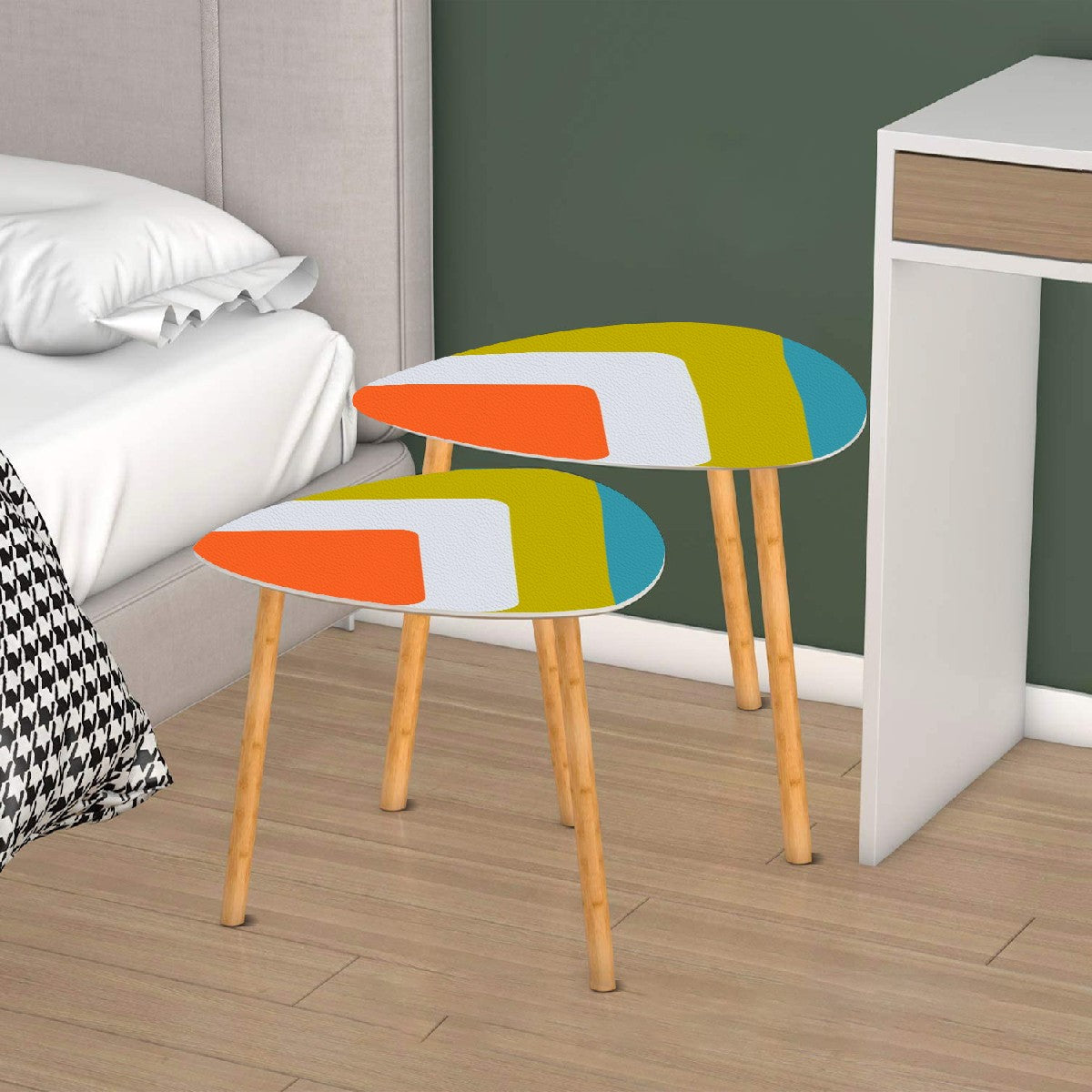 Groovy Green, Orange, Blue Retro 60s 70s Mid Mod Nesting Tables - Mid Century Modern Gal