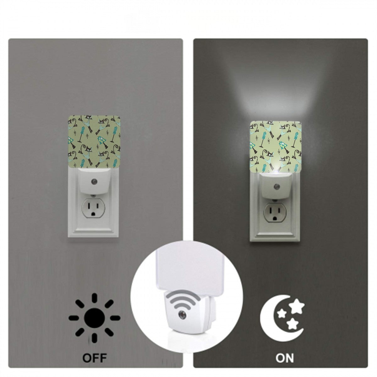 Atomic Kitschy Cats, Retro Mod LED Night Light - Mid Century Modern Gal