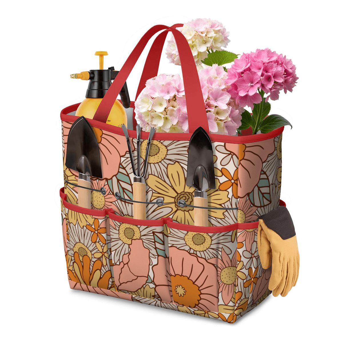 70s Floral Pink Orange Garden Tool Bag - Mid Century Modern Gal