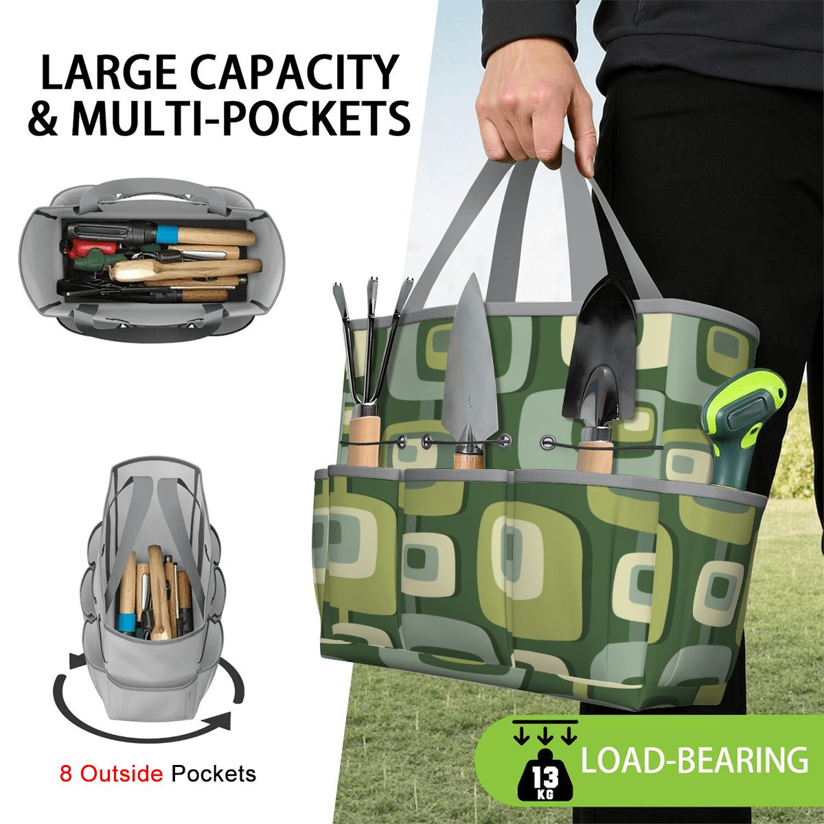 Mid Century Modern, Geometric, Groovy Green, Beige, Abstract, 60s 70s Retro, Mid Mod, MCM Garden Tool Bag - Mid Century Modern Gal
