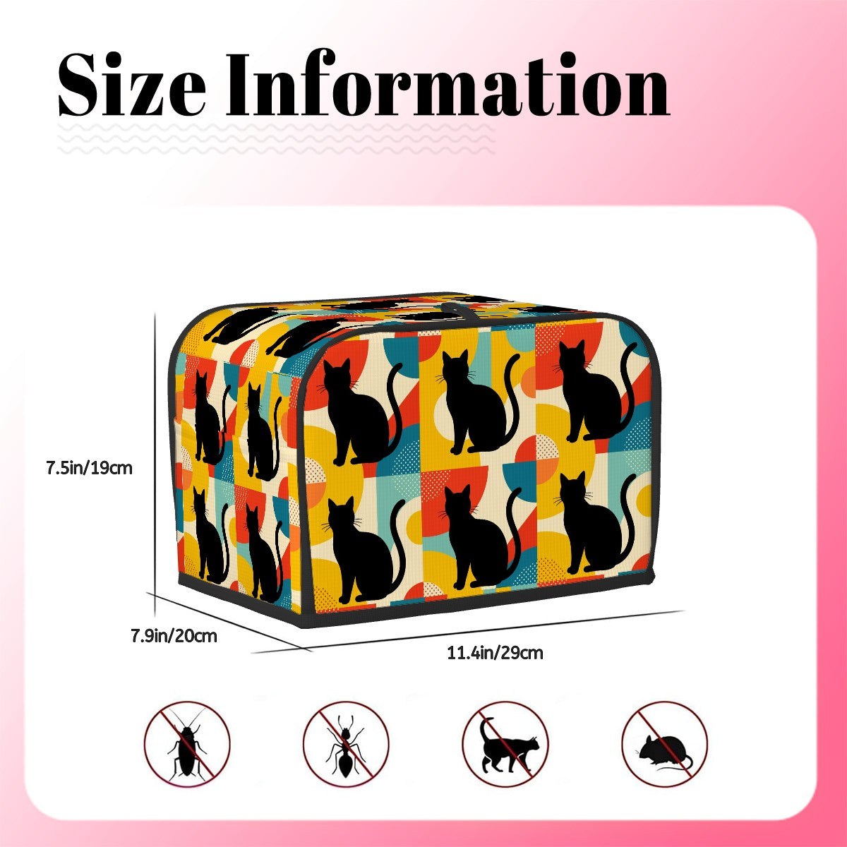 Pop Art Black Atomic Cats, Red Blue Yellow 2 Slice Toaster Cover - Mid Century Modern Gal