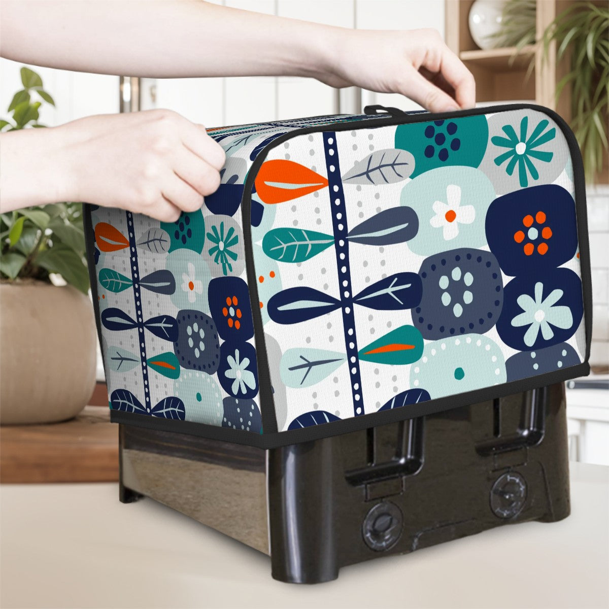 Mod Mod Boho Modern Danish Floral Blue Orange White Retro Kitchen 2 Slice Toaster Cover - Mid Century Modern Gal