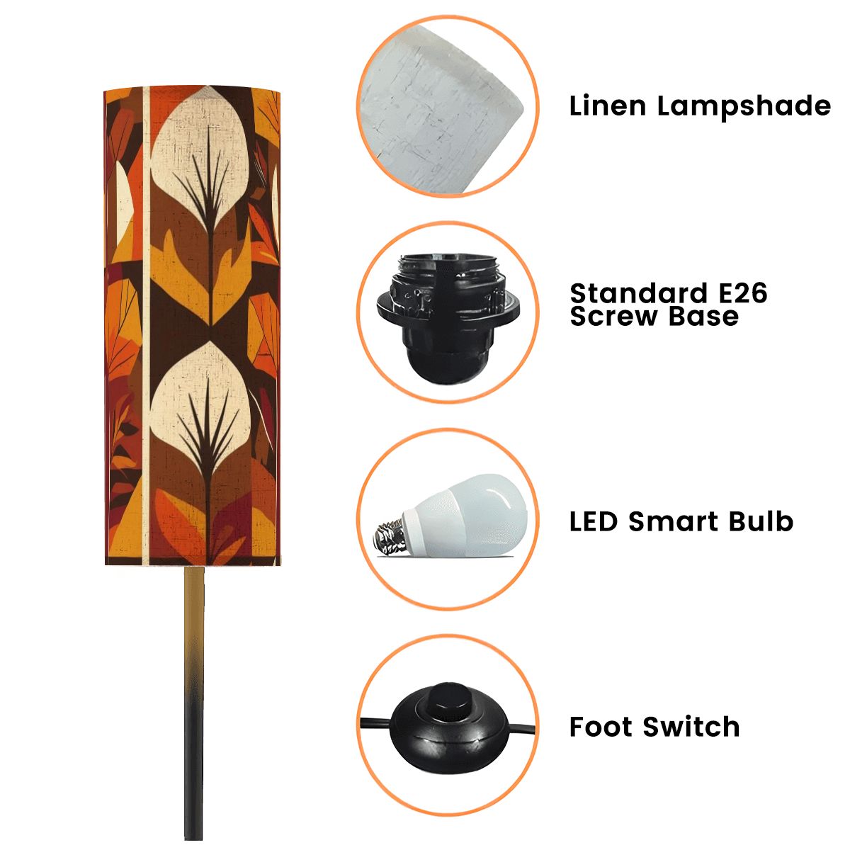 Mid Century Modern Scandinavian Harvest Leaves, Golden Yellow Brown Orange MCM Floor Lamp - Mid Century Modern Gal