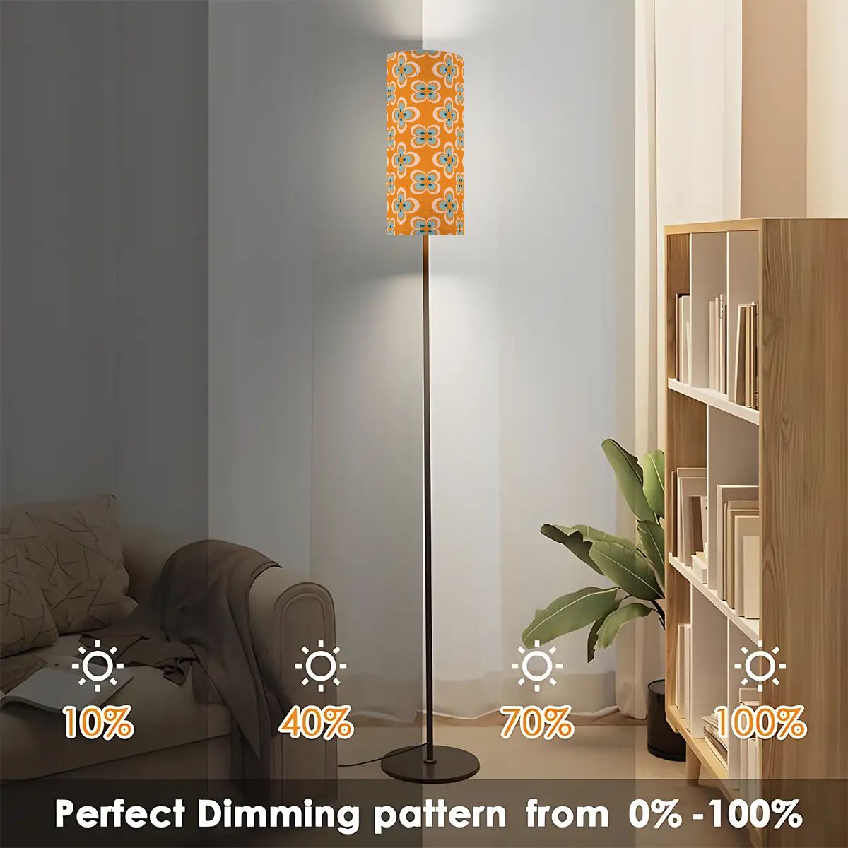 Scandinavian Orange, Blue Flower Mid Mod Floor Lamp - Mid Century Modern Gal